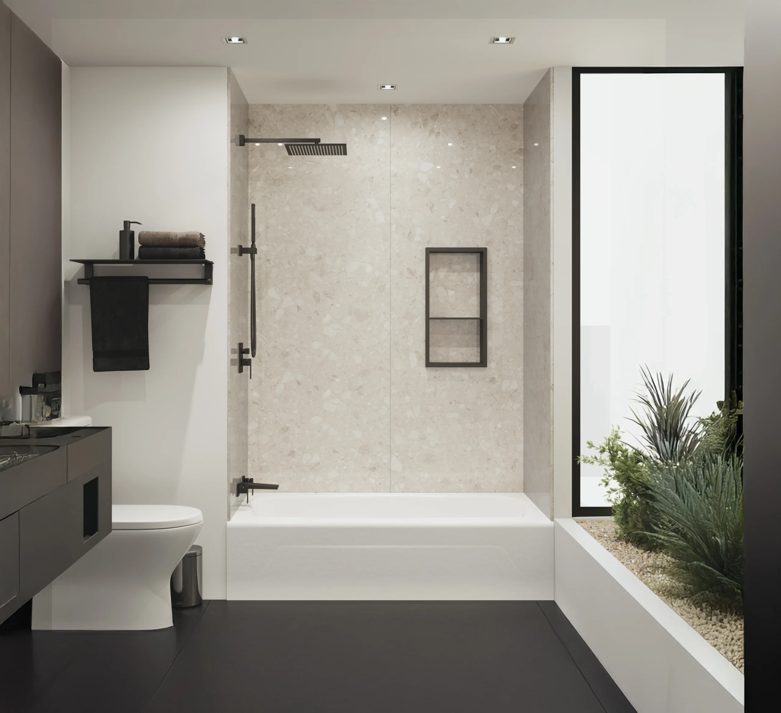 Modern bathroom installation with a glass shower