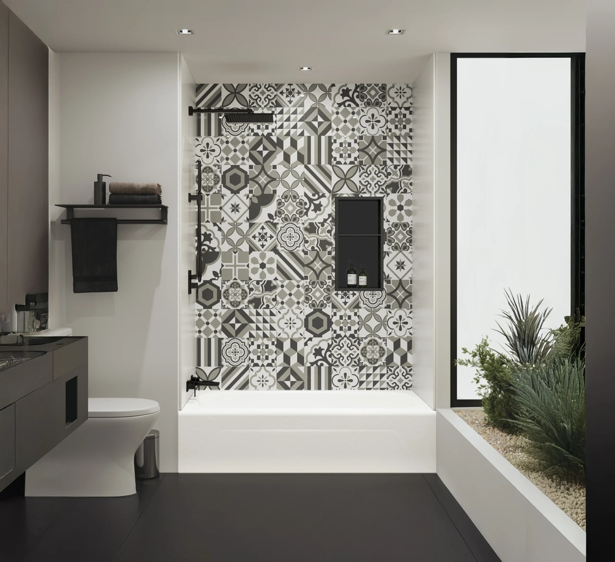 Monochrome patterned shower installation
