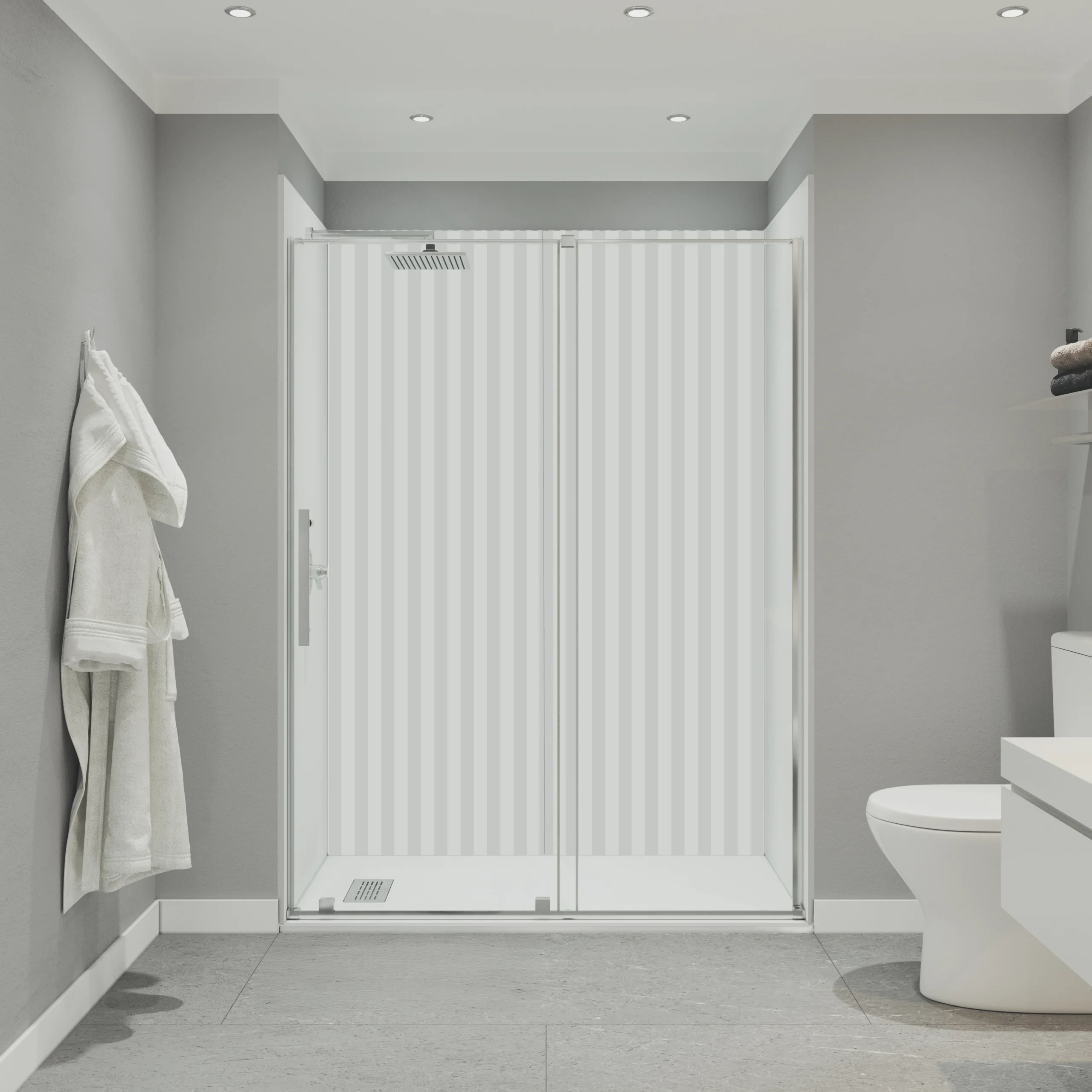 Neutral bathroom with a glass-enclosed shower