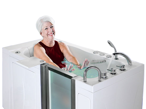 Senior woman using a comfort walk-in bathtub